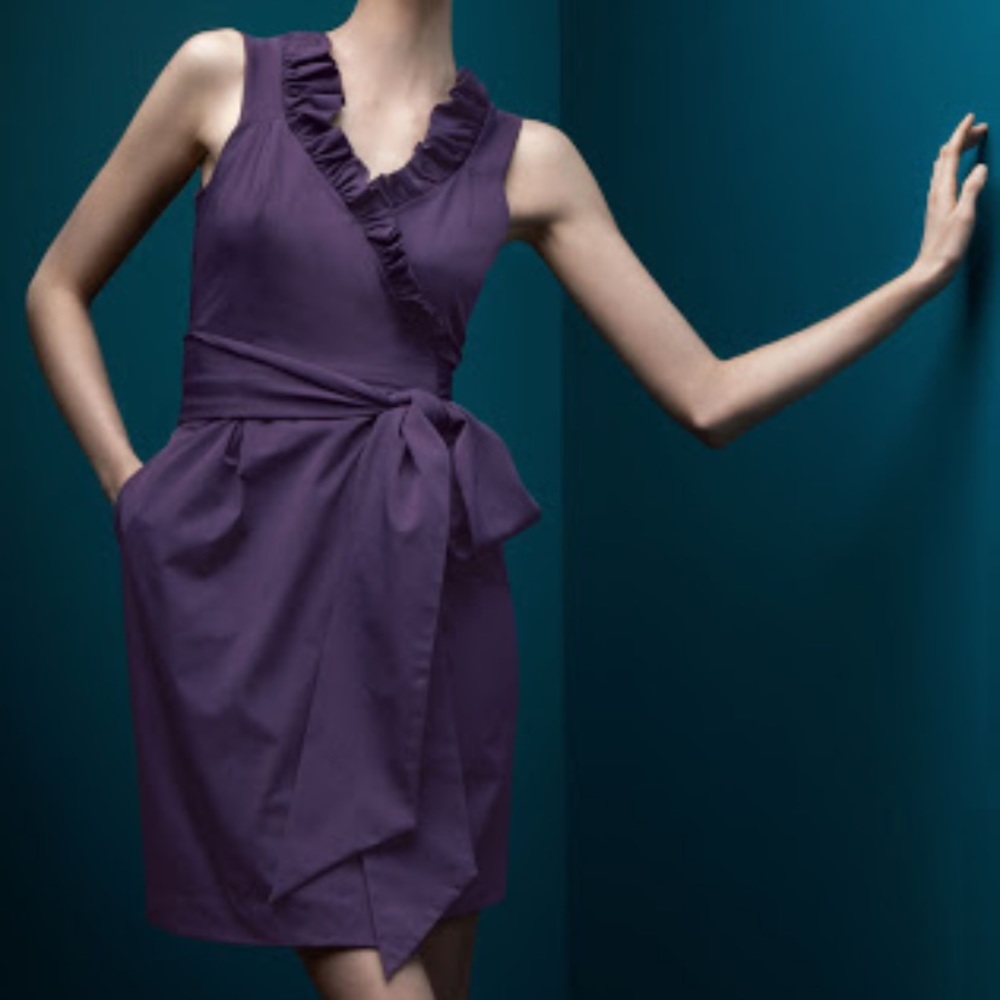 DIANE VON FURSTENBERG Purple Ruffle Trim Tie Wrap